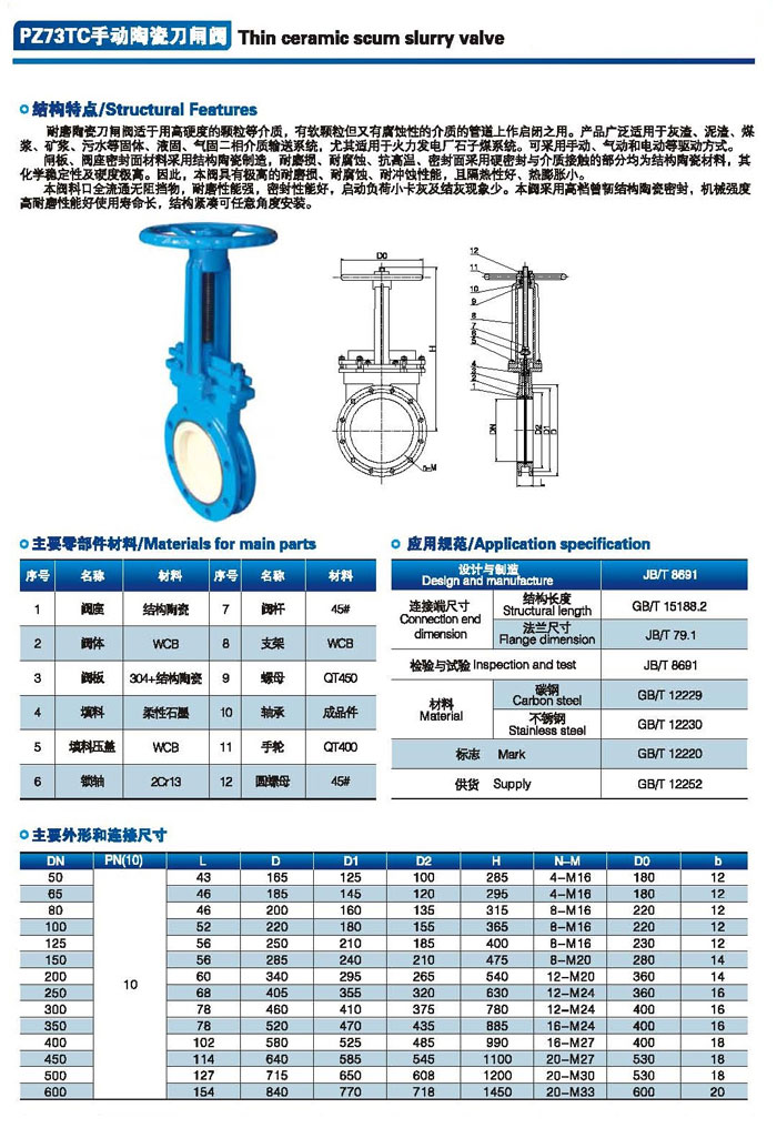 陶瓷刀閘閥參數尺寸結構圖