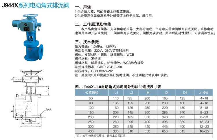 電動角式排泥閥,J944X電動角式排泥閥尺寸結構圖