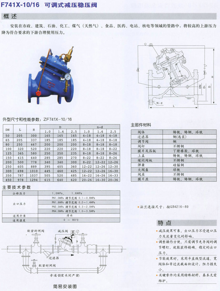 可調(diào)式減壓穩(wěn)壓閥,YX741X可調(diào)式減壓穩(wěn)壓閥尺寸結(jié)構(gòu)圖